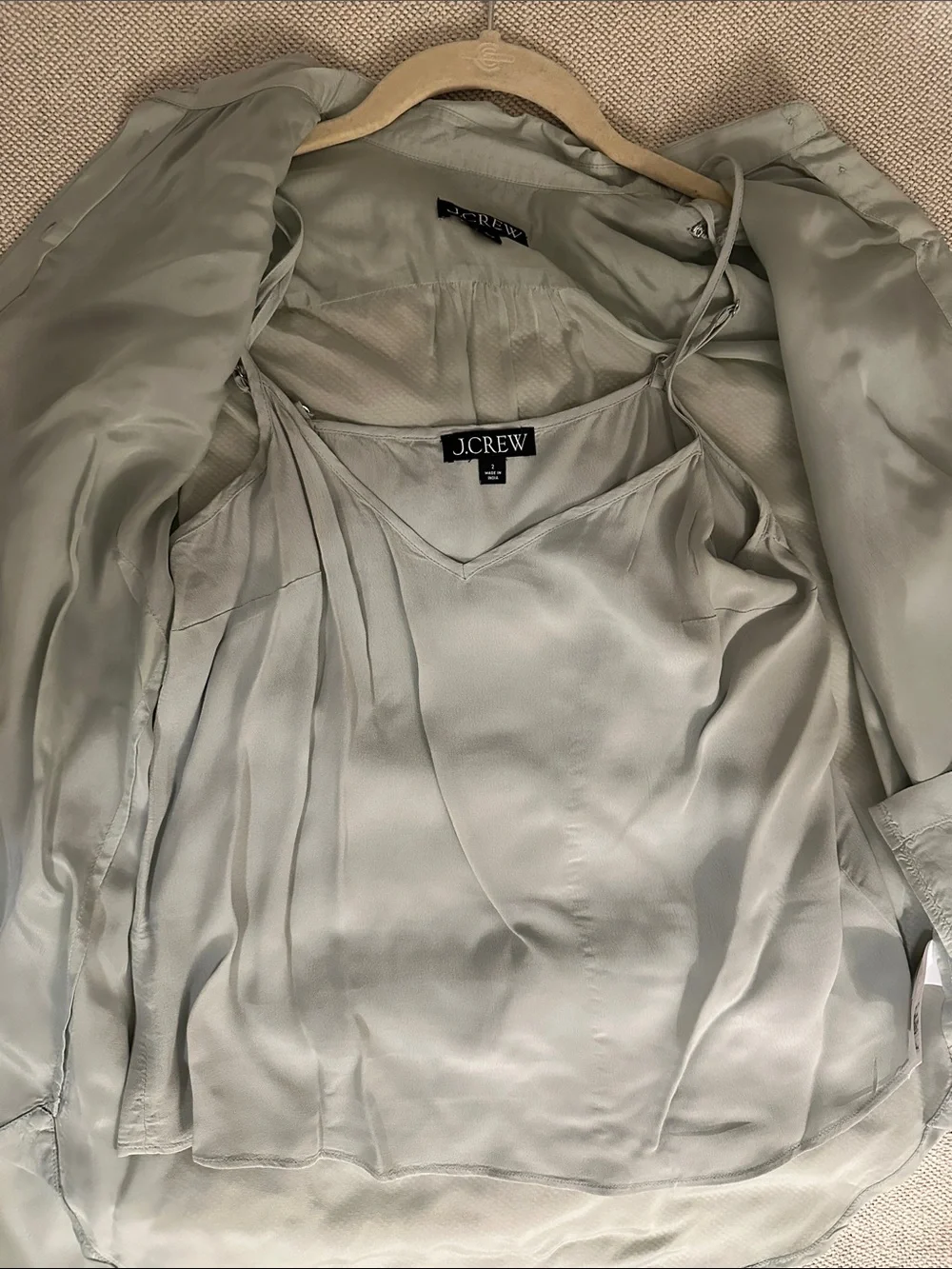 J. Crew Women's Sage Green Satin-Look Button Down Shirt